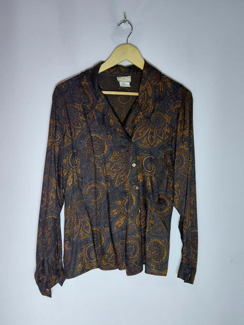 ARLINGTON avenue Paisley Blouse Brown Long Sleeve Collared Women Size 8